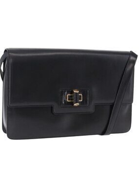 GUCCI Shoulder Bag Leather Black Gold